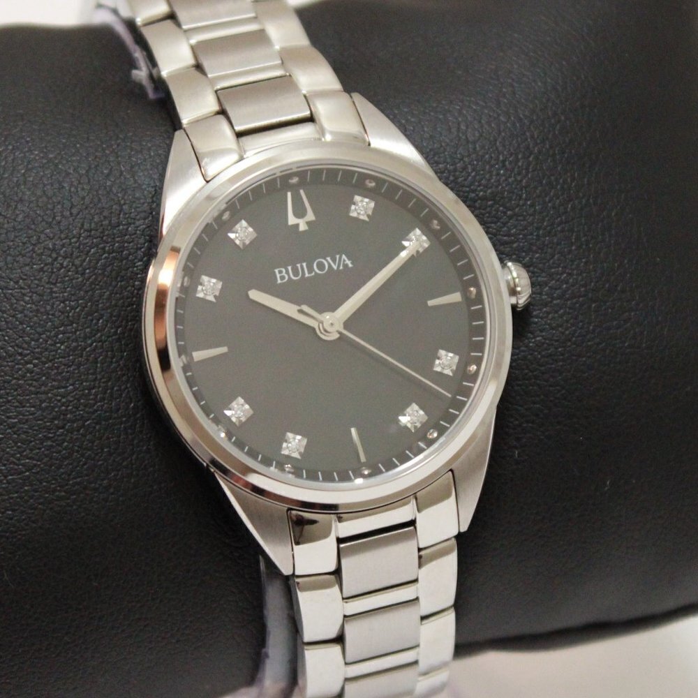 Bulova Sutton Ladies Watch Diamond Indices Black Mother Of Pearl Dial 33mm